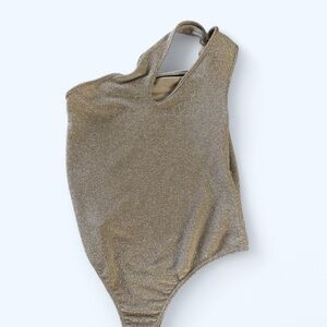 Sparkly gold/rose gold One-Shoulder Women's Top (stock photo‎ shown in white)